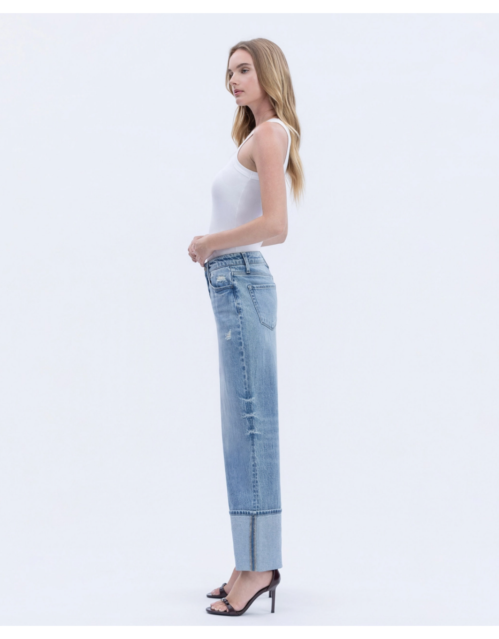 VERVET VERVET - High Rise Medium Wash Cuffed Wide Leg Jeans (Vital Symphony)