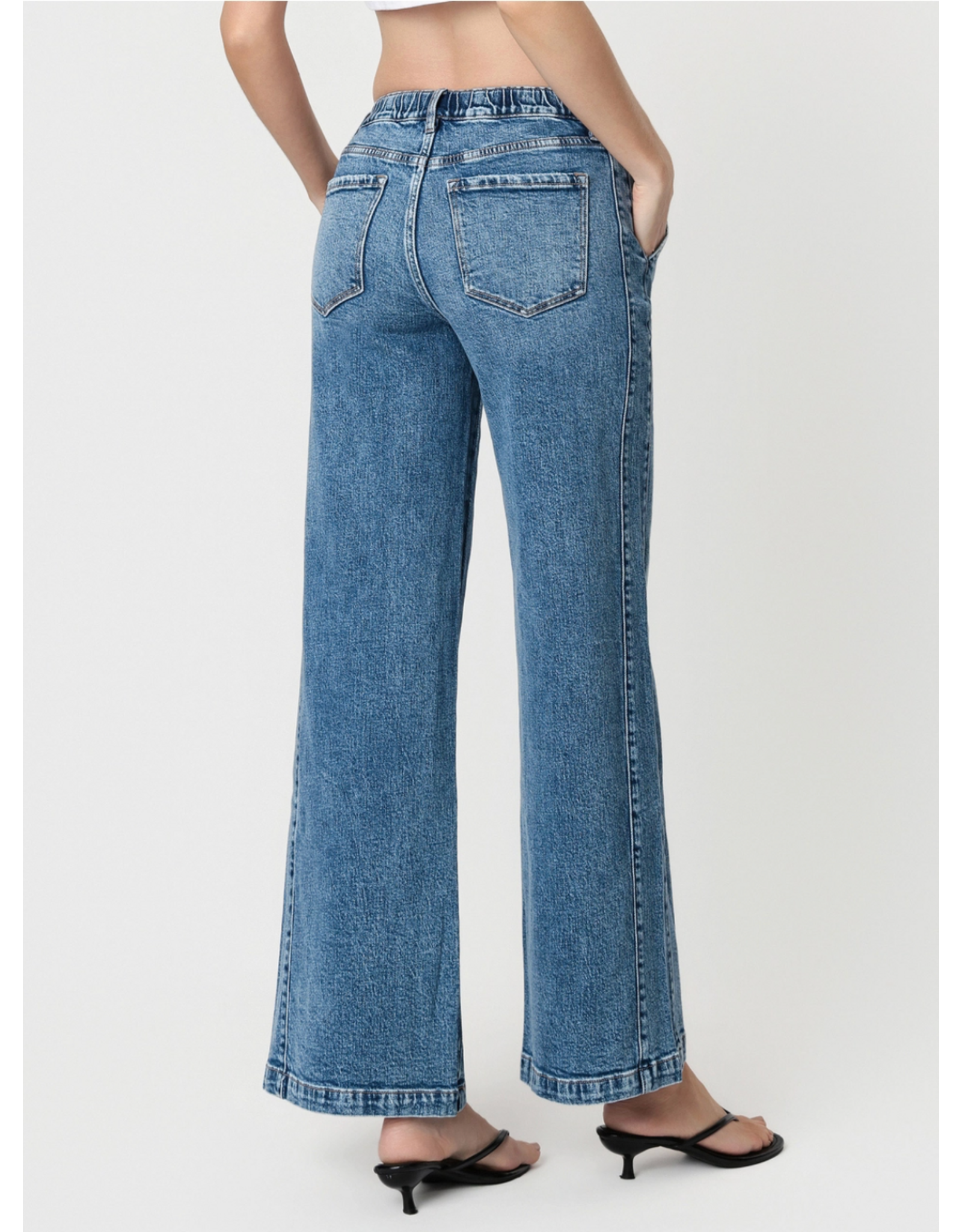 VERVET VERVET -Olivia High Rise Medium Dark Waist Tie Twist Wide Jeans (Lady Bird)