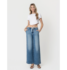 VERVET VERVET -Olivia High Rise Medium Dark Waist Tie Twist Wide Jeans (Lady Bird)