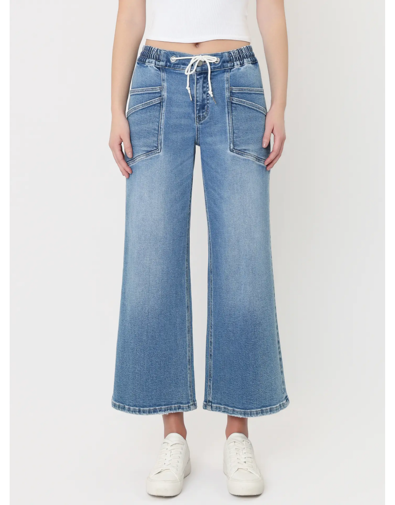 VERVET VERVET - High Rise Drawstring Waistband Wide Leg Jeans (Reassure)