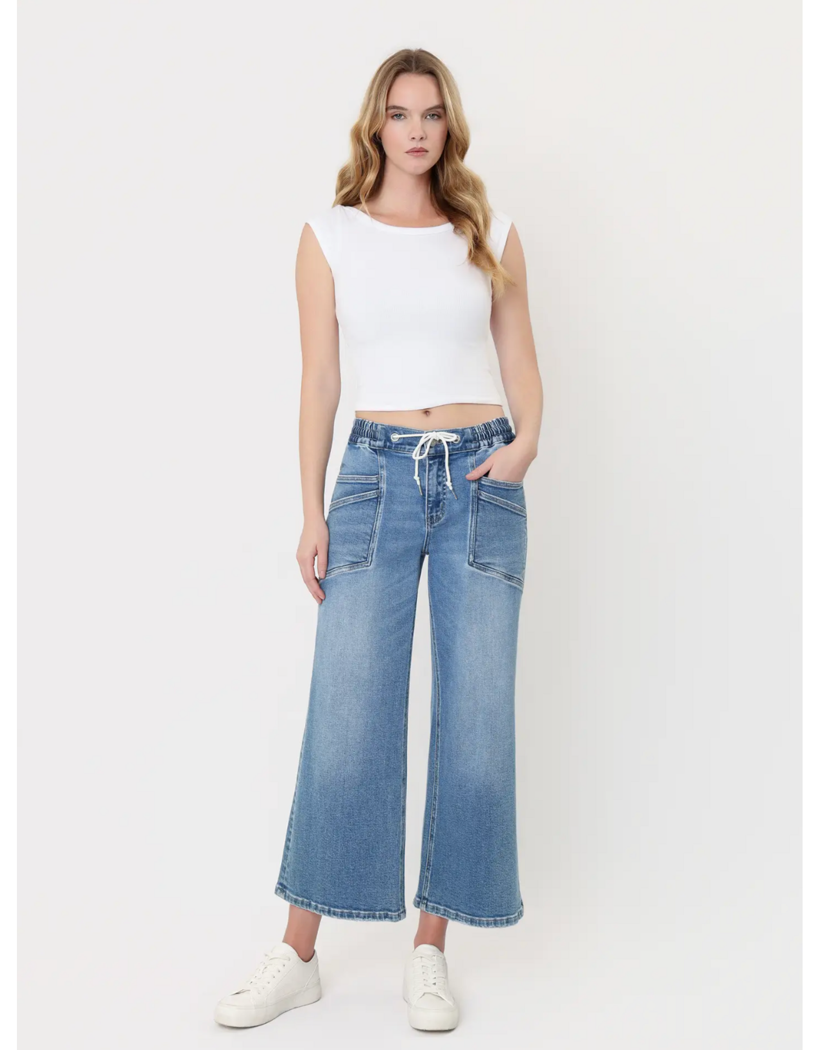 VERVET VERVET - High Rise Drawstring Waistband Wide Leg Jeans (Reassure)