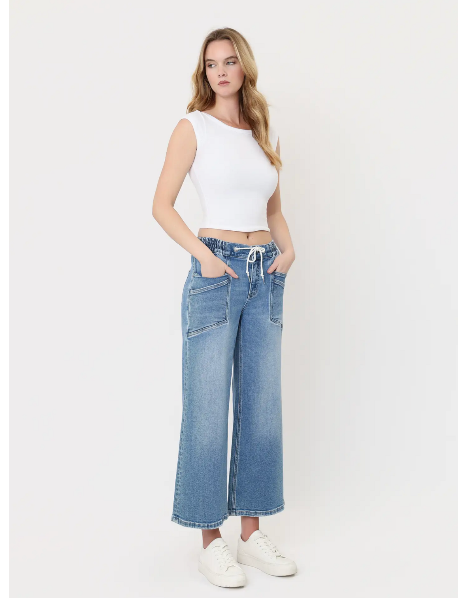 VERVET VERVET - High Rise Drawstring Waistband Wide Leg Jeans (Reassure)