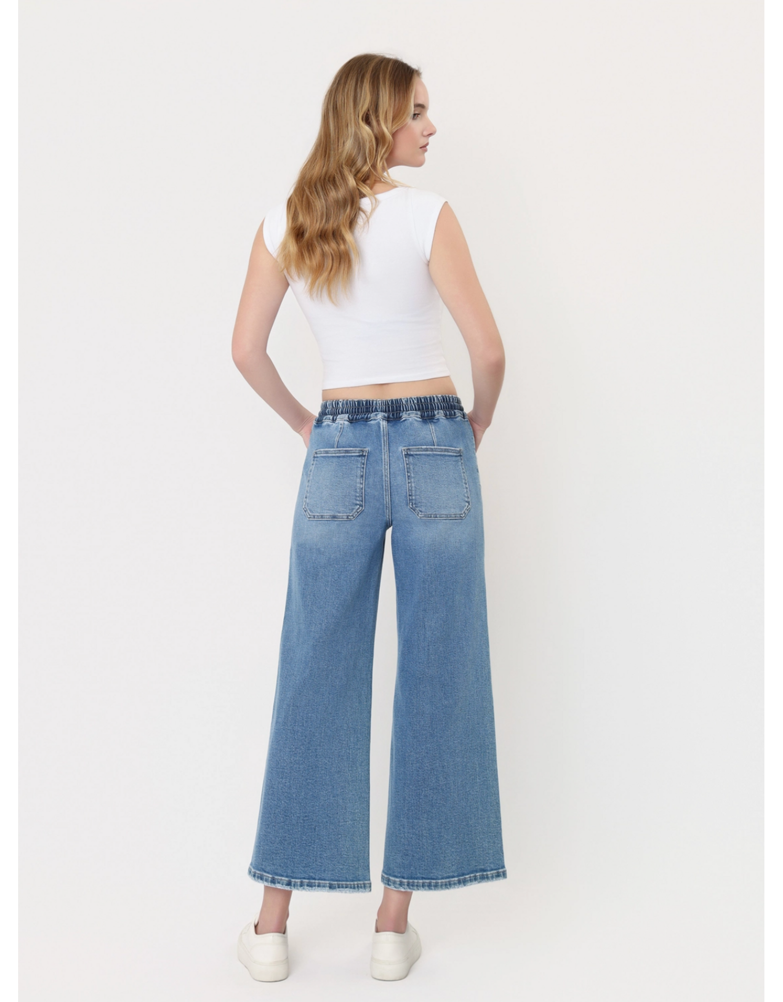 VERVET VERVET - High Rise Drawstring Waistband Wide Leg Jeans (Reassure)