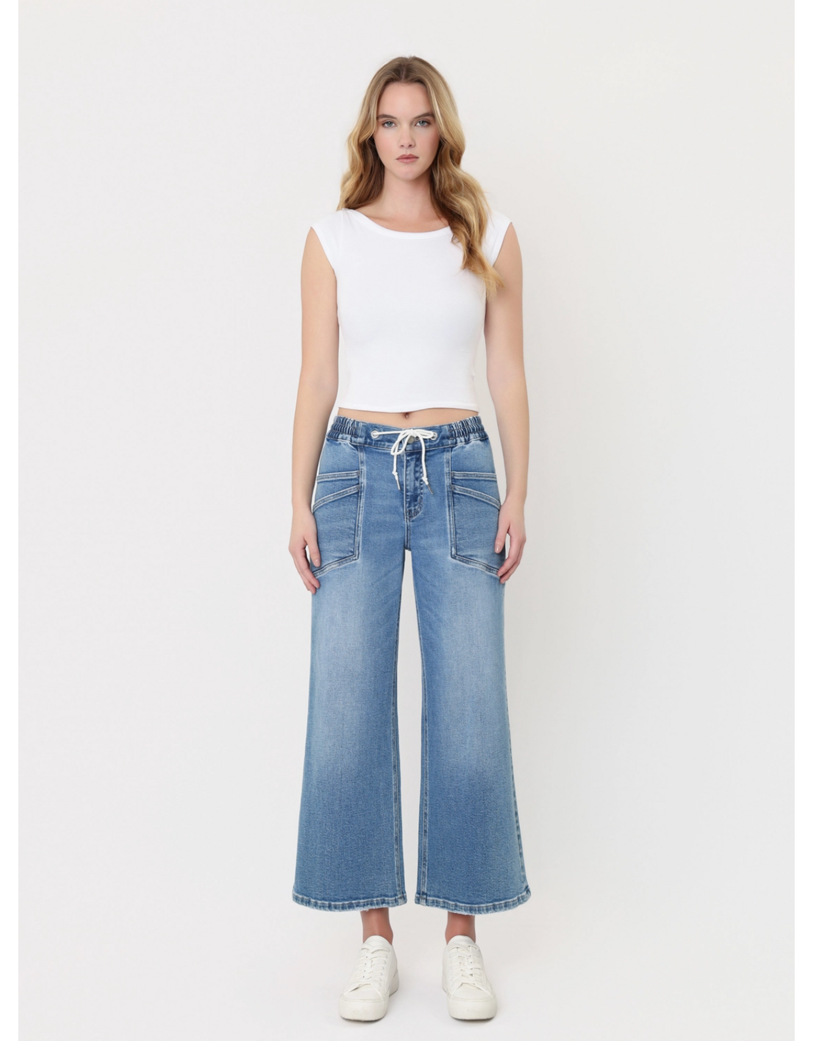 VERVET VERVET - High Rise Drawstring Waistband Wide Leg Jeans (Reassure)