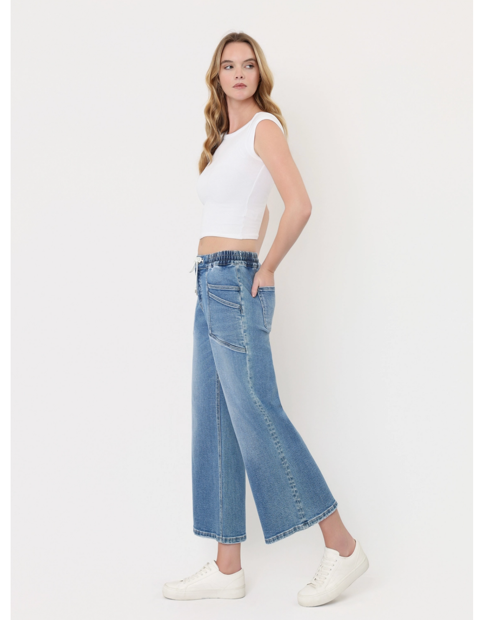 VERVET VERVET - High Rise Drawstring Waistband Wide Leg Jeans (Reassure)