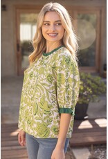 Voy Ruffle Detailed Floral Print Top (Green)