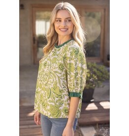 Voy Ruffle Detailed Floral Print Top (Green)
