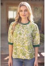 Voy Ruffle Detailed Floral Print Top (Green)