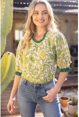 Voy Ruffle Detailed Floral Print Top (Green)