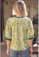 Voy Ruffle Detailed Floral Print Top (Green)