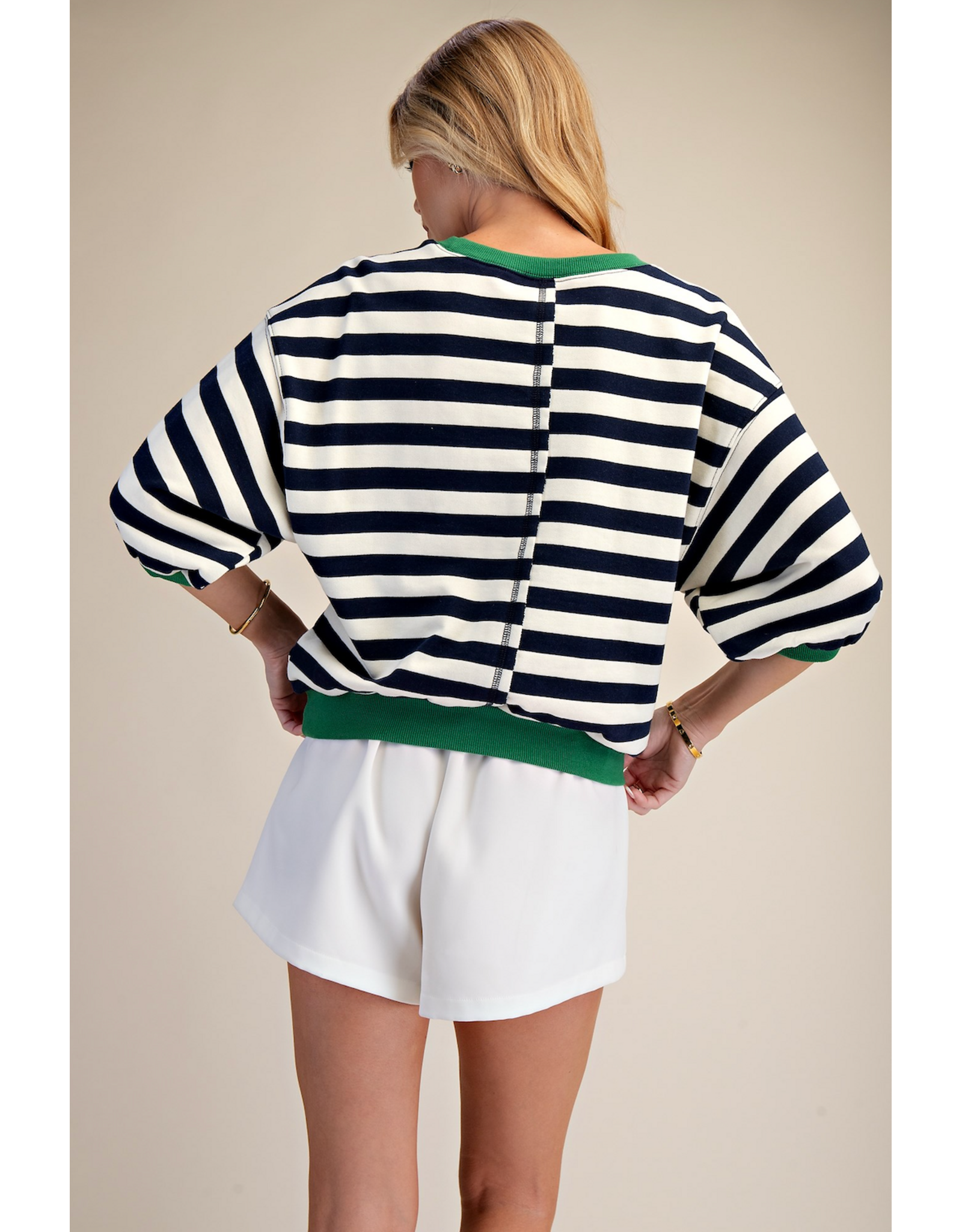 glam Round Neck Bubble Sleeve Sweatshirt