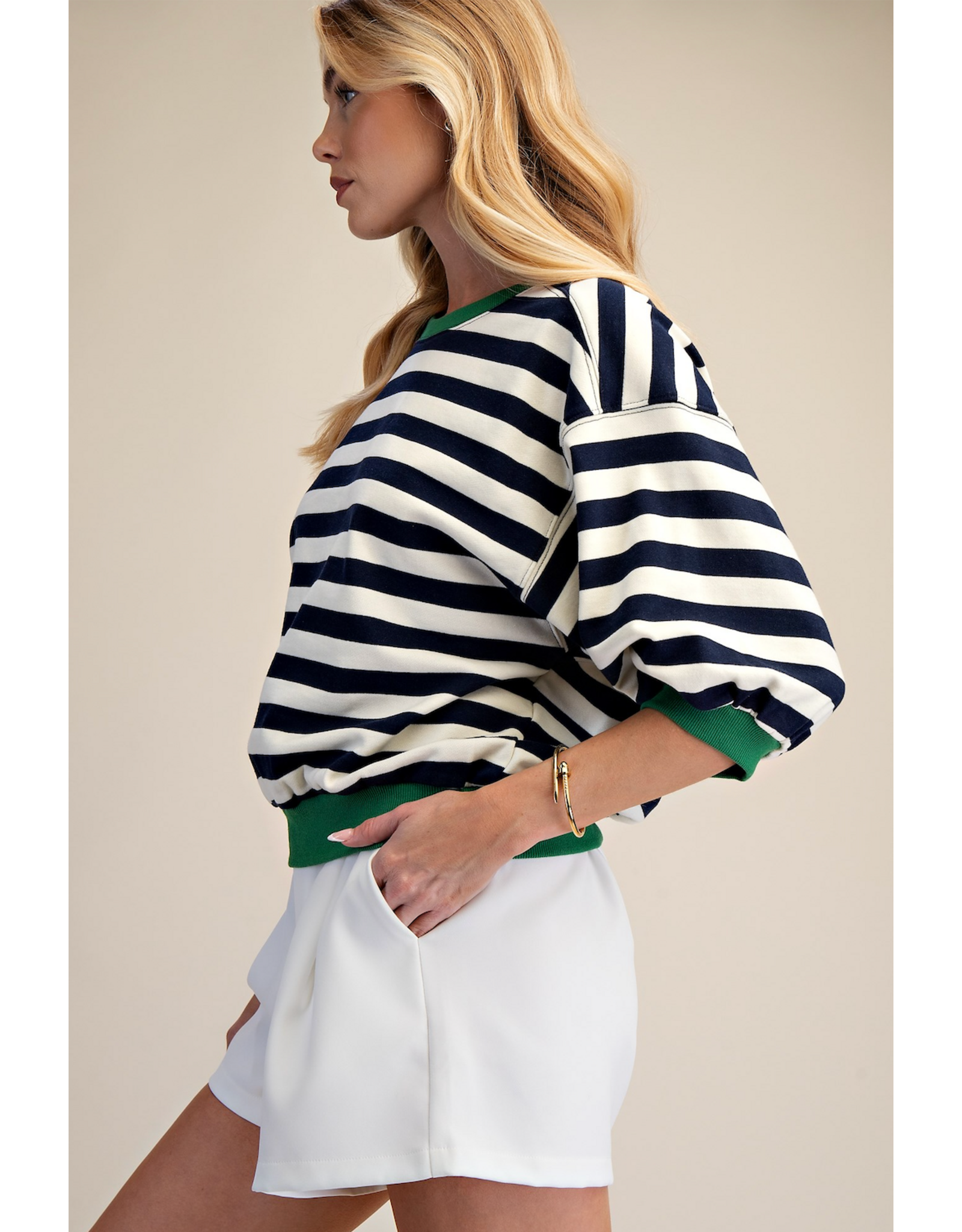 glam Round Neck Bubble Sleeve Sweatshirt