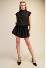 glam Mock Neck Balloon Top (Black)
