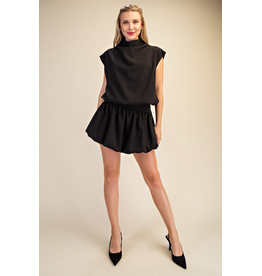 glam Mock Neck Balloon Top (Black)