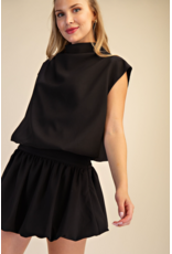glam Mock Neck Balloon Top (Black)