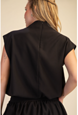 glam Mock Neck Balloon Top (Black)