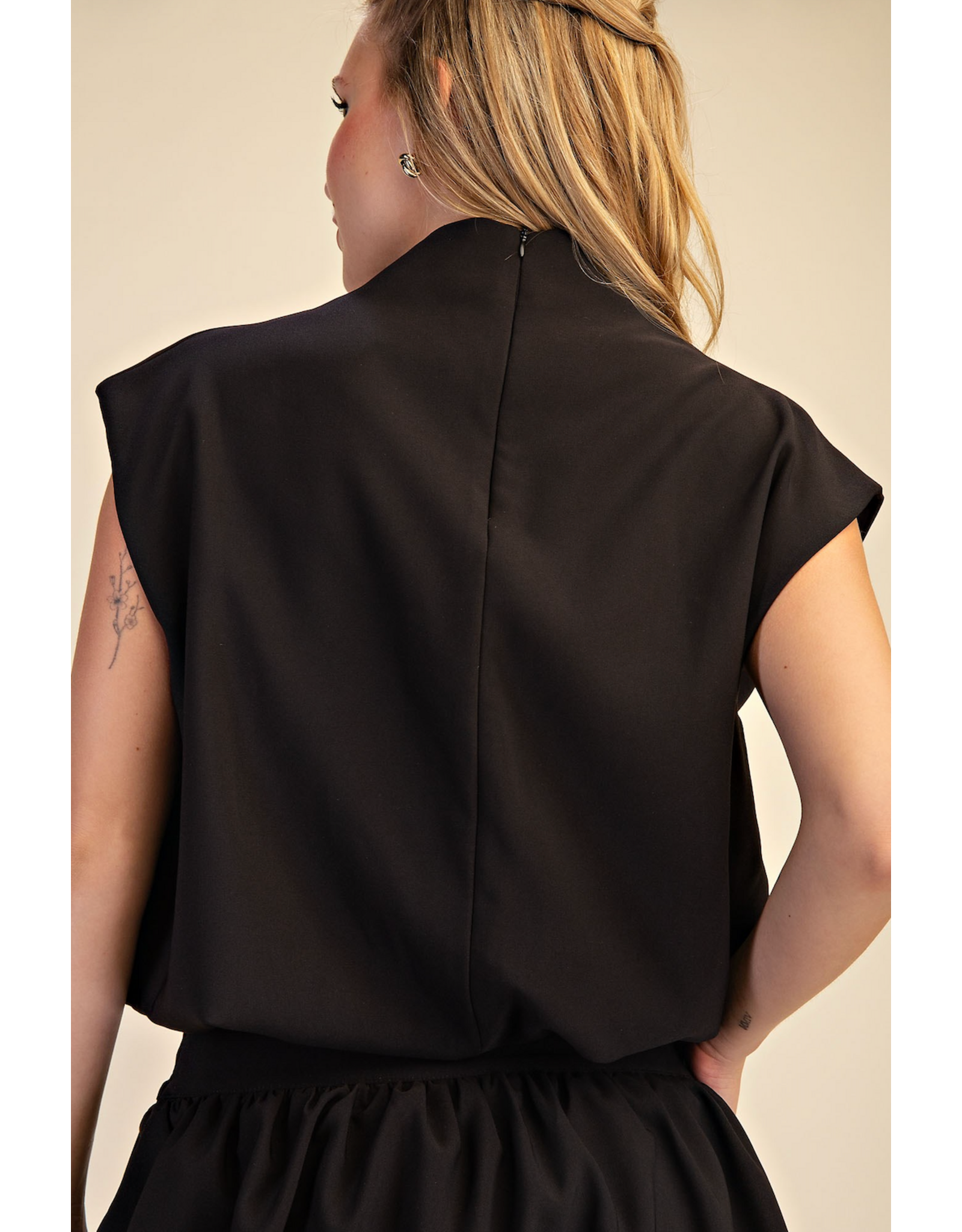 glam Mock Neck Balloon Top (Black)