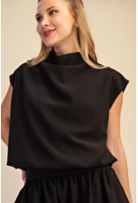 glam Mock Neck Balloon Top (Black)