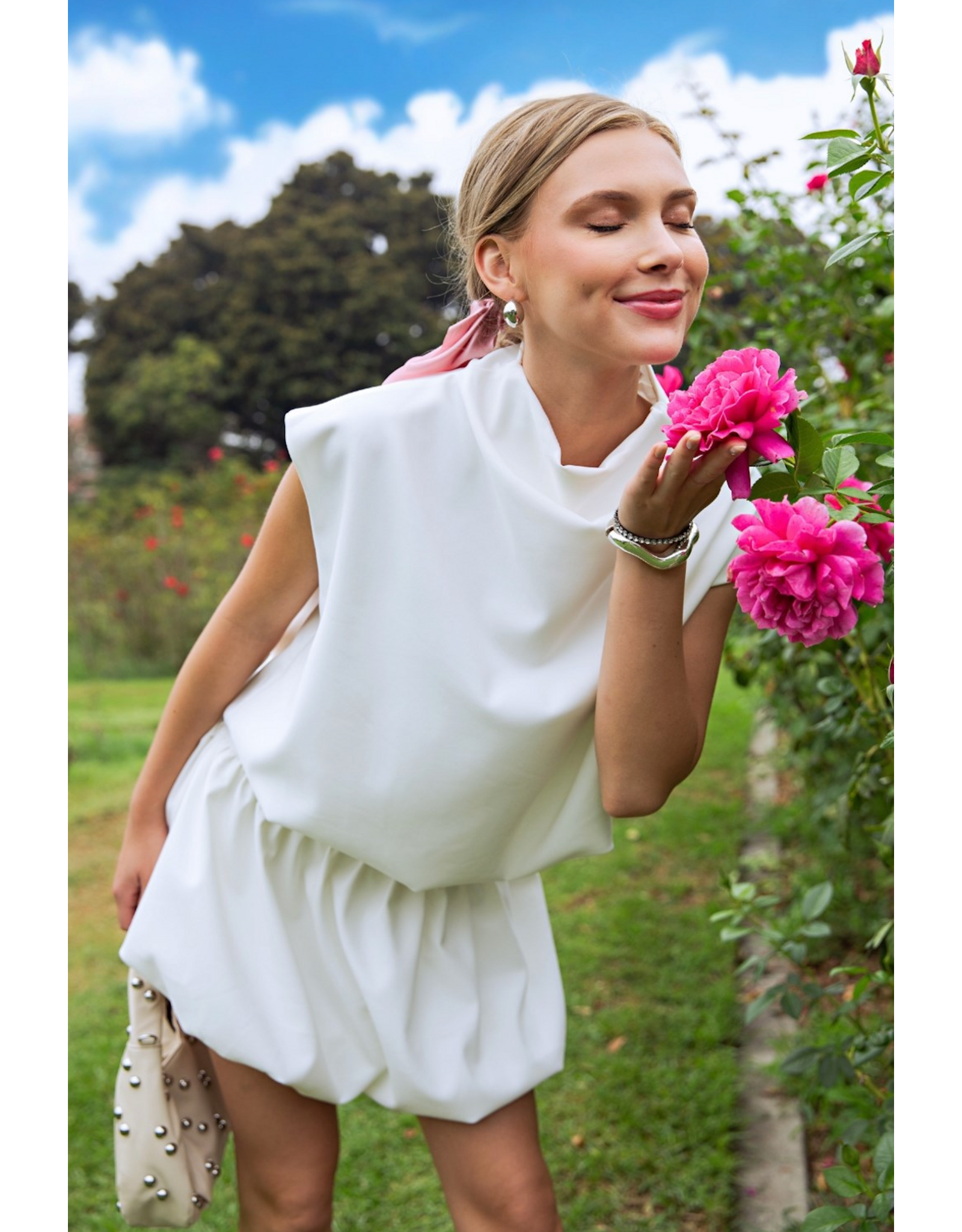 glam Mock Neck Balloon Top (Ivory)