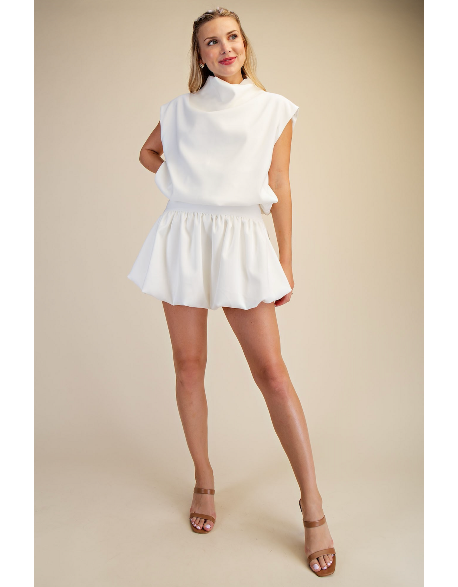glam Mock Neck Balloon Top (Ivory)