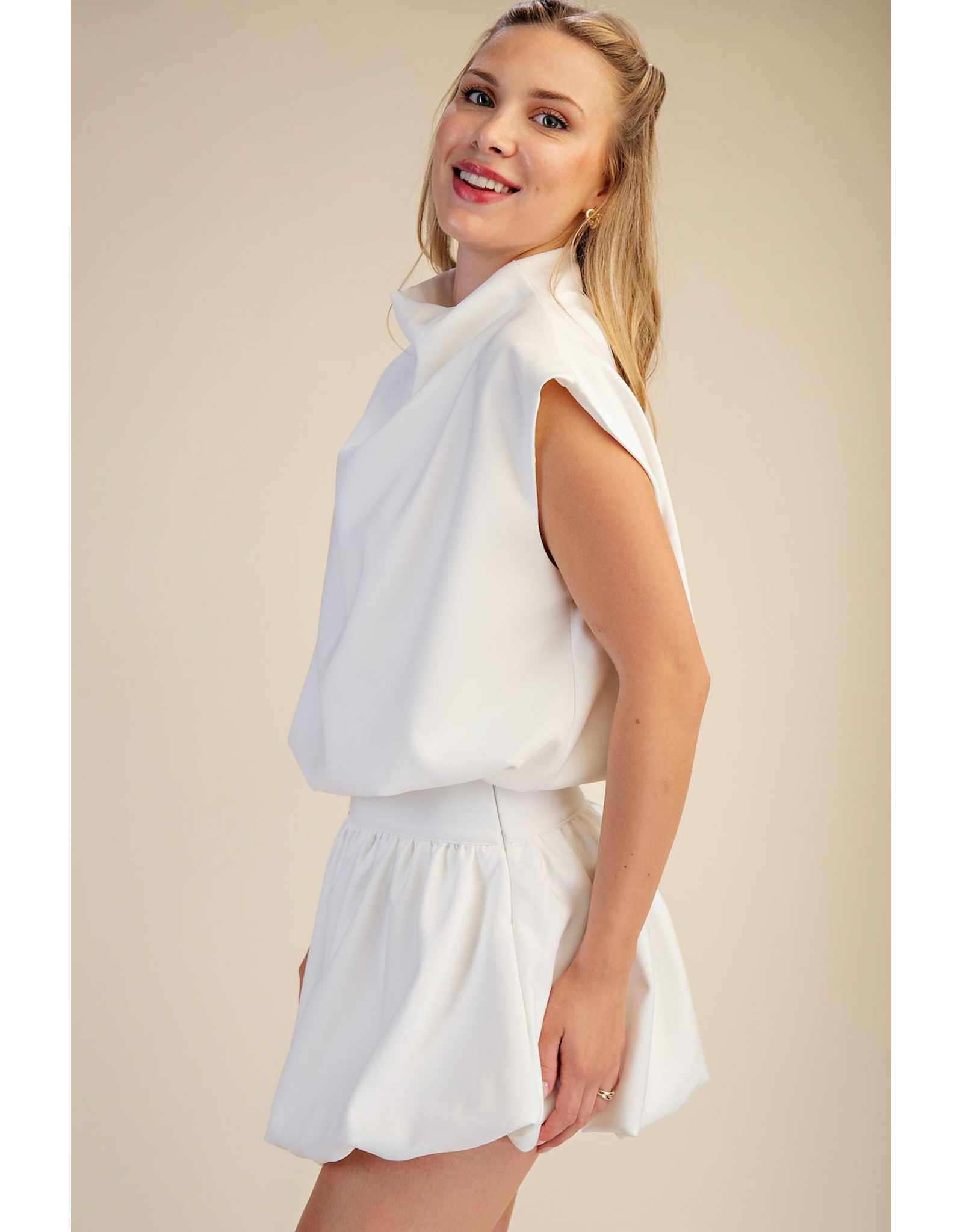 glam Mock Neck Balloon Top (Ivory)