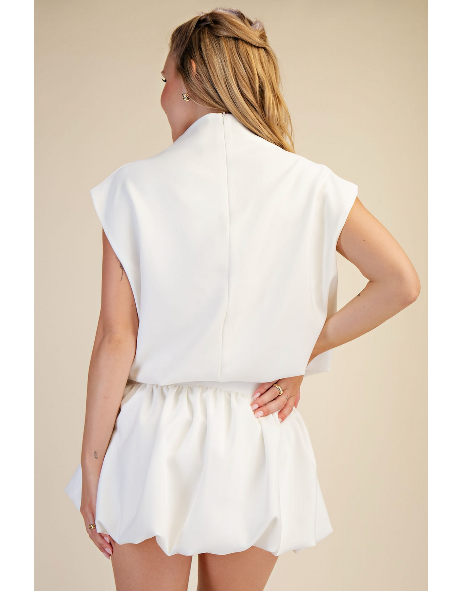 glam Mock Neck Balloon Top (Ivory)