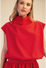 glam Mock Neck Balloon Top (Red)