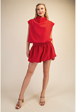 glam Mock Neck Balloon Top (Red)