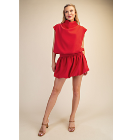 glam Mock Neck Balloon Top (Red)