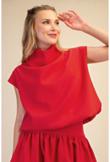 glam Mock Neck Balloon Top (Red)