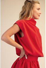 glam Mock Neck Balloon Top (Red)