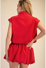 glam Mock Neck Balloon Top (Red)