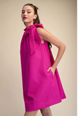 glam Tie Round Ruffle Neck Sleeveless Mini Dress (Magenta)