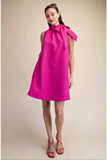 glam Tie Round Ruffle Neck Sleeveless Mini Dress (Magenta)