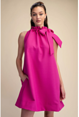 glam Tie Round Ruffle Neck Sleeveless Mini Dress (Magenta)