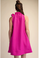 glam Tie Round Ruffle Neck Sleeveless Mini Dress (Magenta)