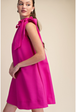 glam Tie Round Ruffle Neck Sleeveless Mini Dress (Magenta)