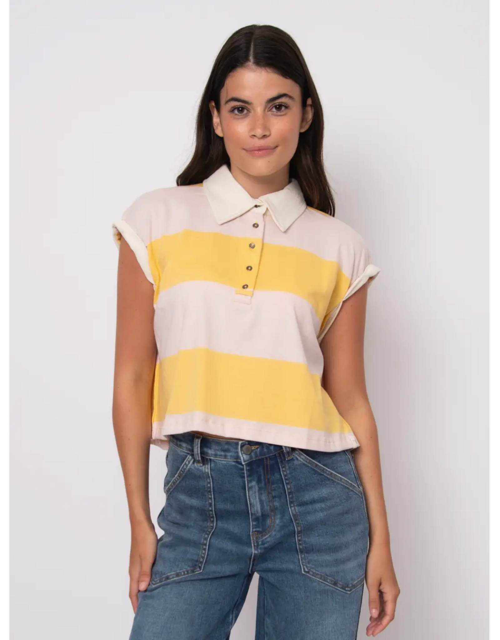 RD Style RD Style - Harper Rolled Sleeve Cuff Tee (Yellow / Pale Pink)