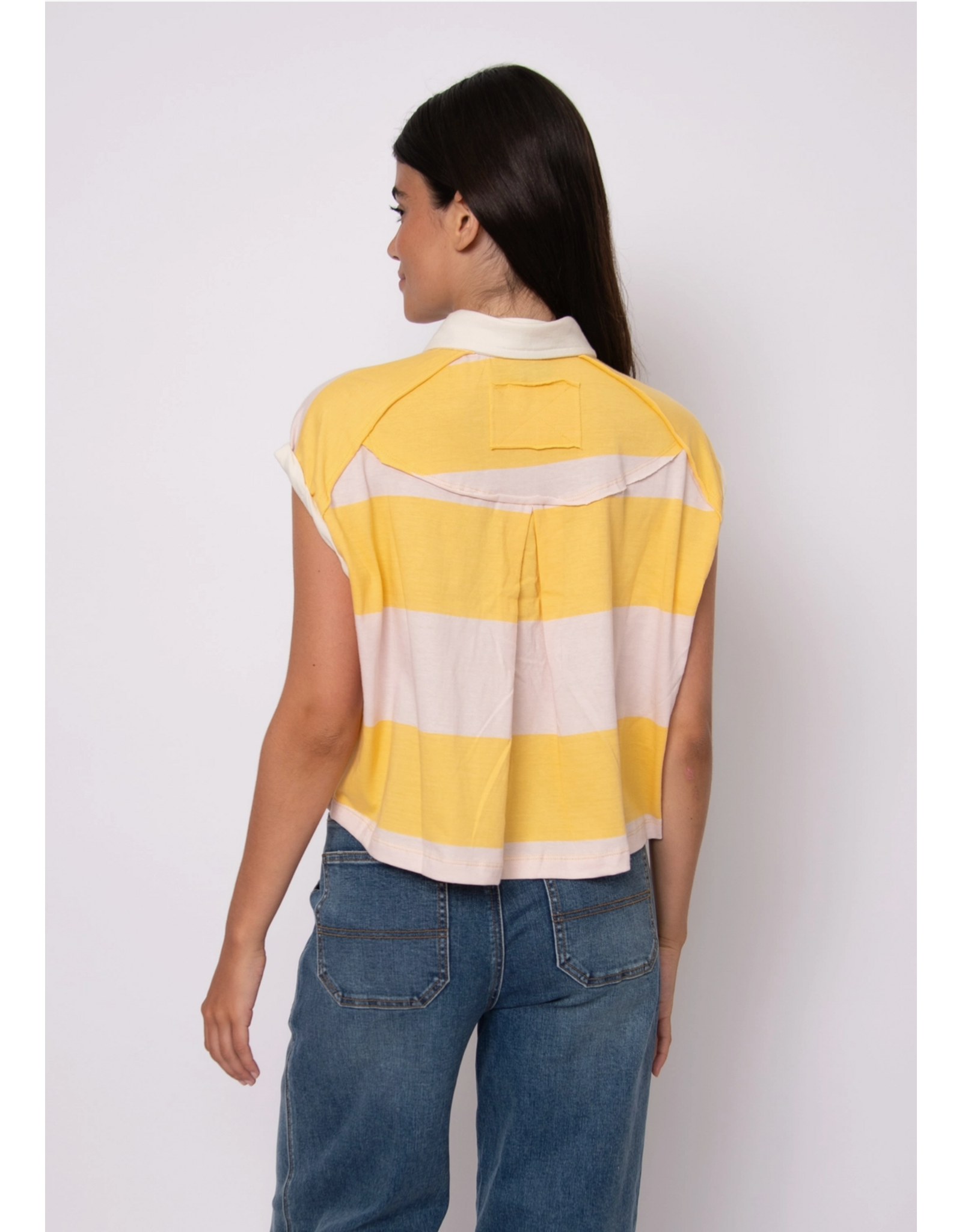 RD Style RD Style - Harper Rolled Sleeve Cuff Tee (Yellow / Pale Pink)