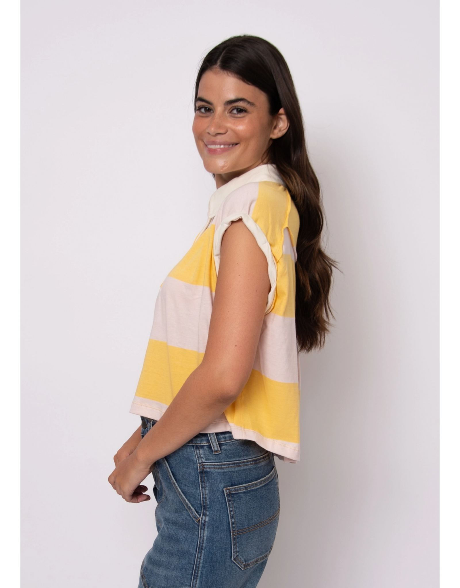 RD Style RD Style - Harper Rolled Sleeve Cuff Tee (Yellow / Pale Pink)