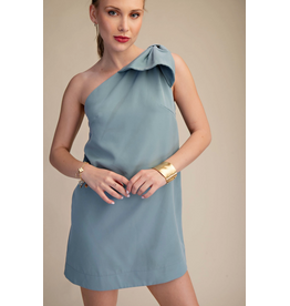 glam Bow Shoulder Shift Dress (Blue)