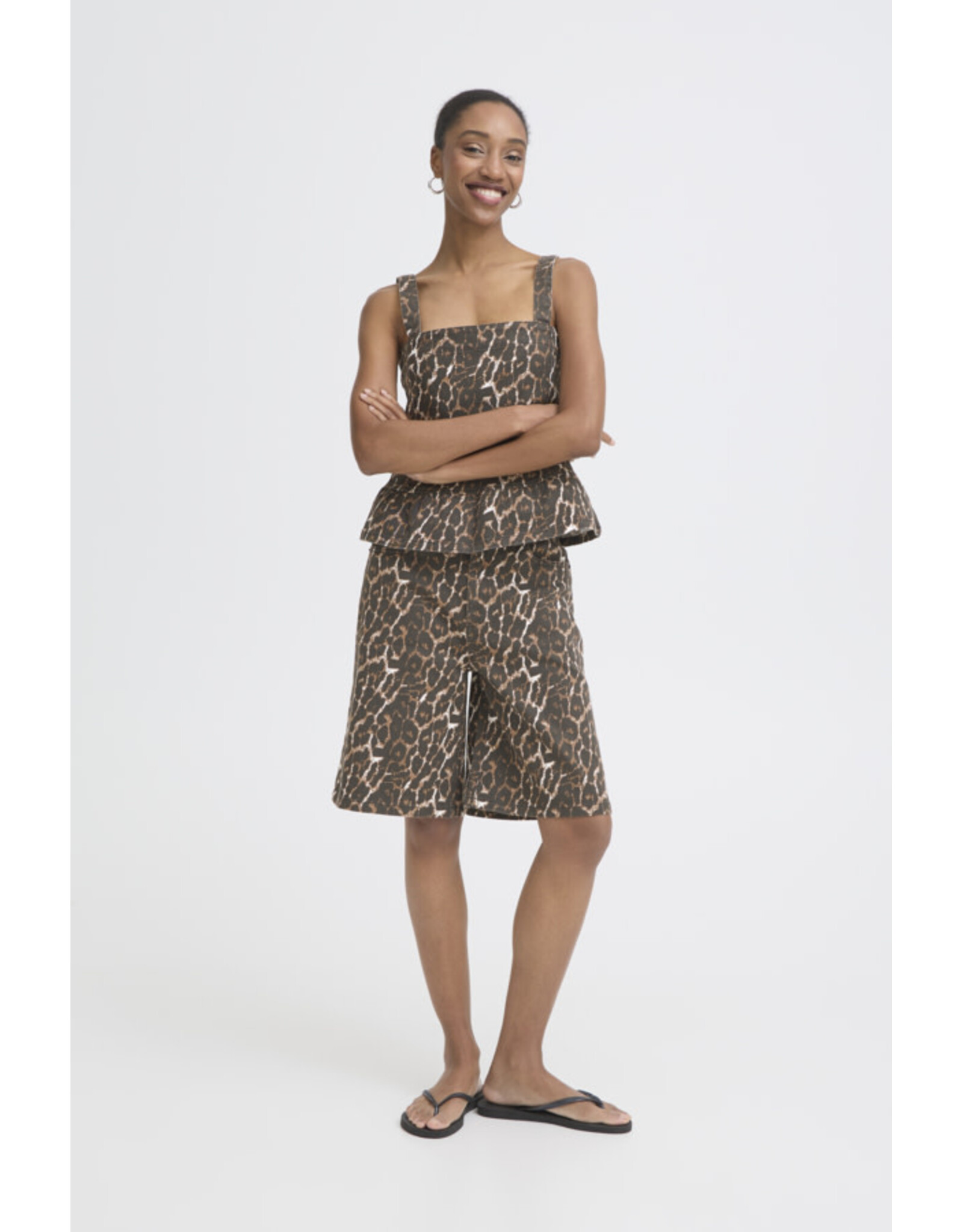 ICHI ICHI - Brokes Sleeveless Peplum Top (Leopard Print)