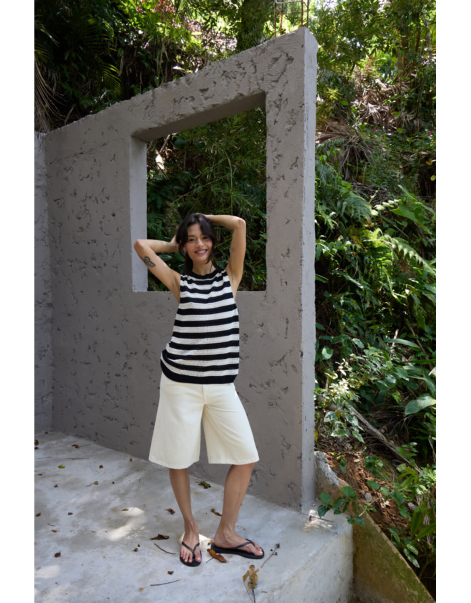 ICHI ICHI - Tuesday Sleeveless Top (Black / White Stripe)