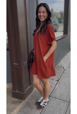 ee:some V Neck Dress with Pockets (Rust)