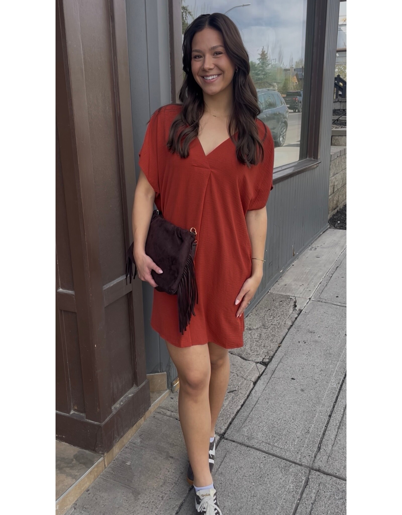ee:some V Neck Dress with Pockets (Rust)