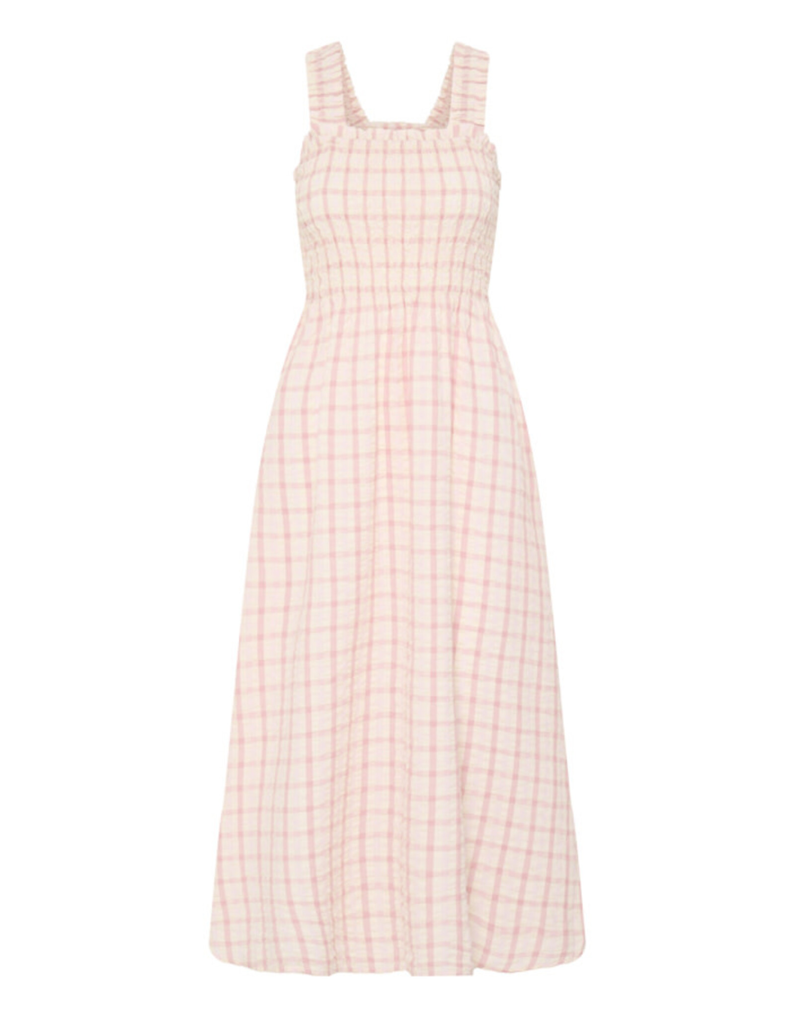 b.young b.young - Genya Square Neck Midi Dress (Pink Check)