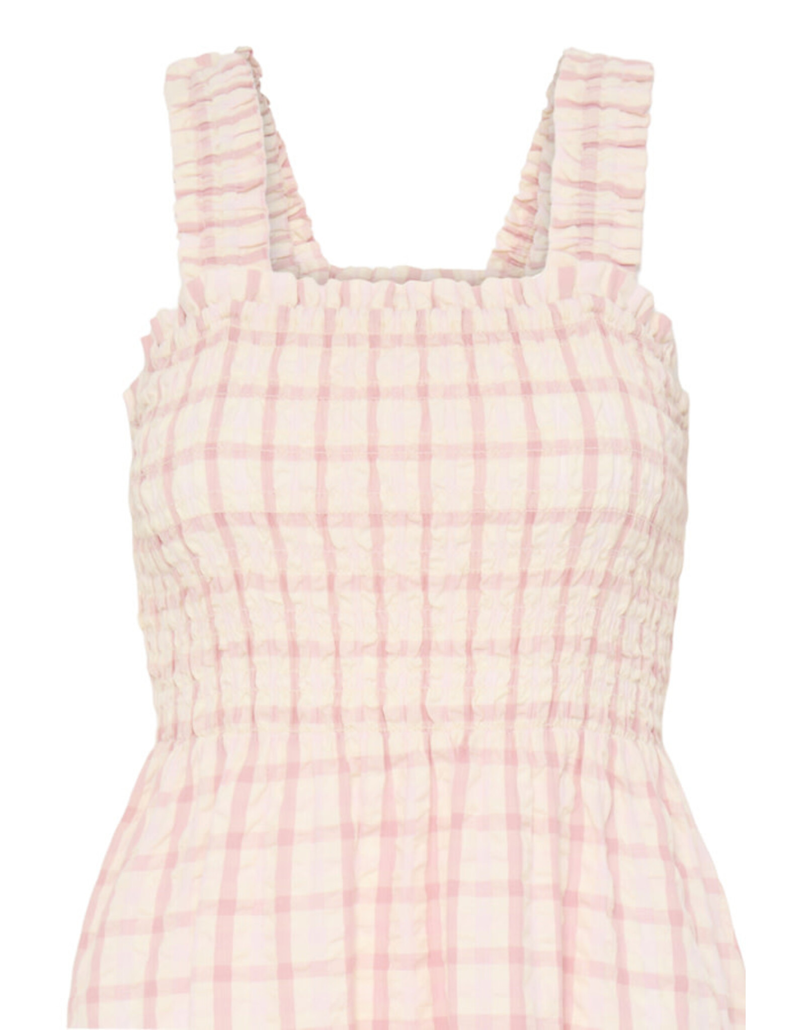 b.young b.young - Genya Square Neck Midi Dress (Pink Check)