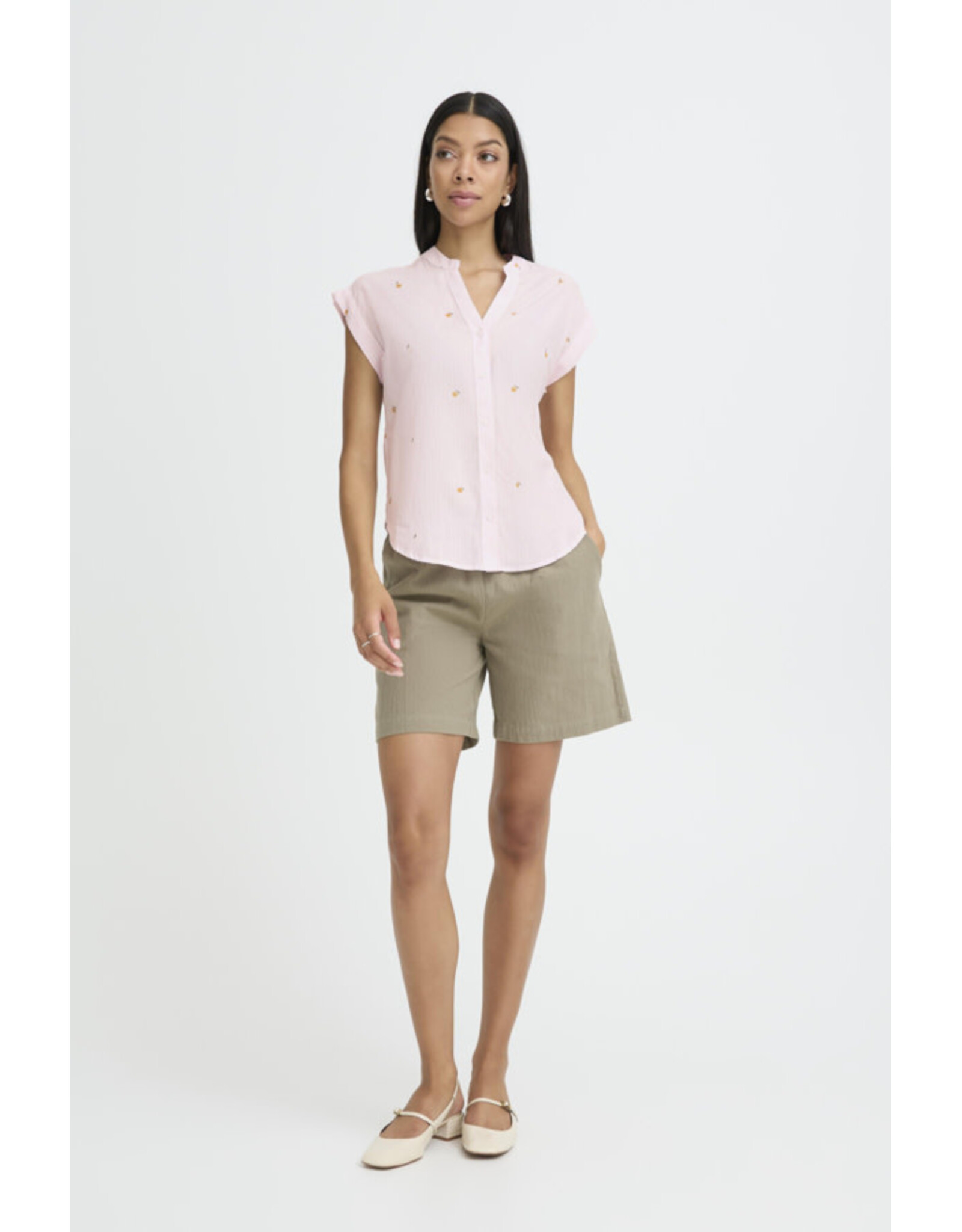 b.young b.young - Silas Short Sleeve Button Up (Pink Stripe)