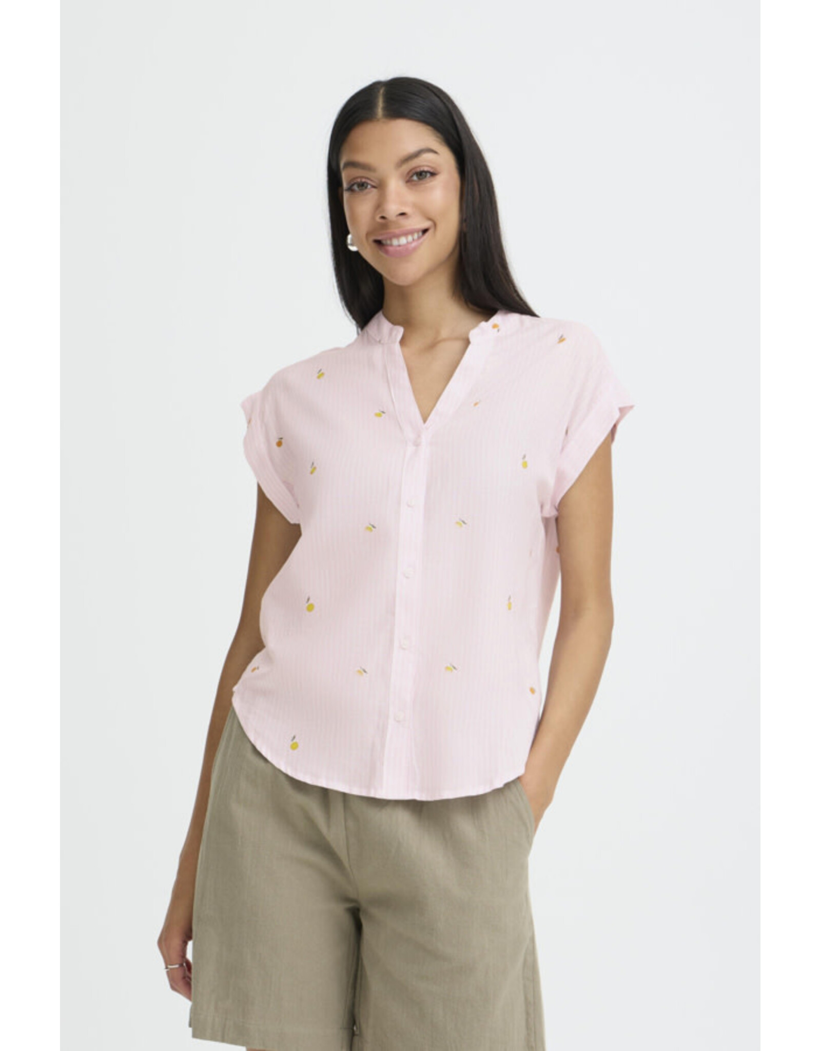 b.young b.young - Silas Short Sleeve Button Up (Pink Stripe)