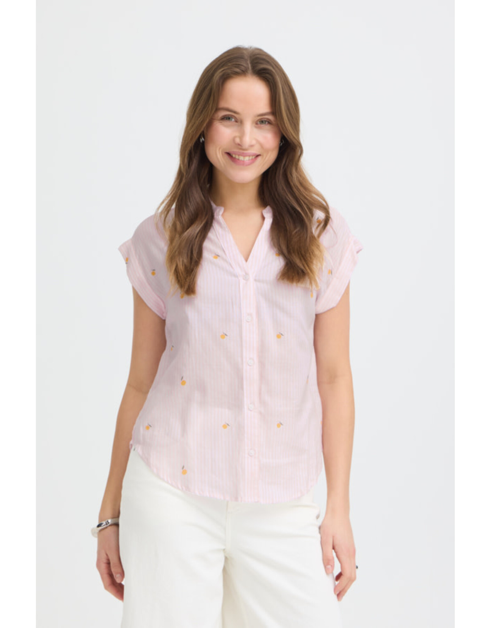 b.young b.young - Silas Short Sleeve Button Up (Pink Stripe)